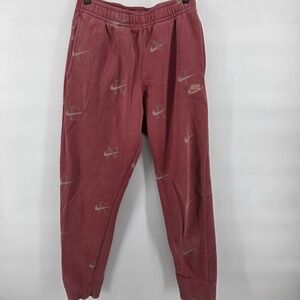Nike All Over Logo Swoosh Jogger Sweatpants Red Size Small DV9611-691